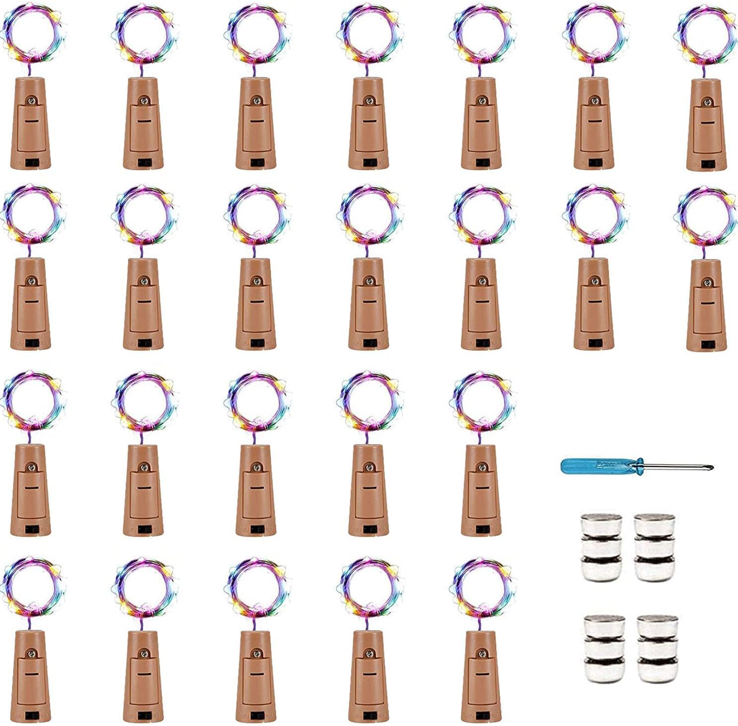 YJFWAL Wine Bottle Lights with Cork, Cork Shape Silver Copper Wire Fairy Mini String Lights, 24 Pack 20LED Battery Operated for Jar DIY, Party, Wedding, Christmas, Halloween, Bar Decor (Multicolor)