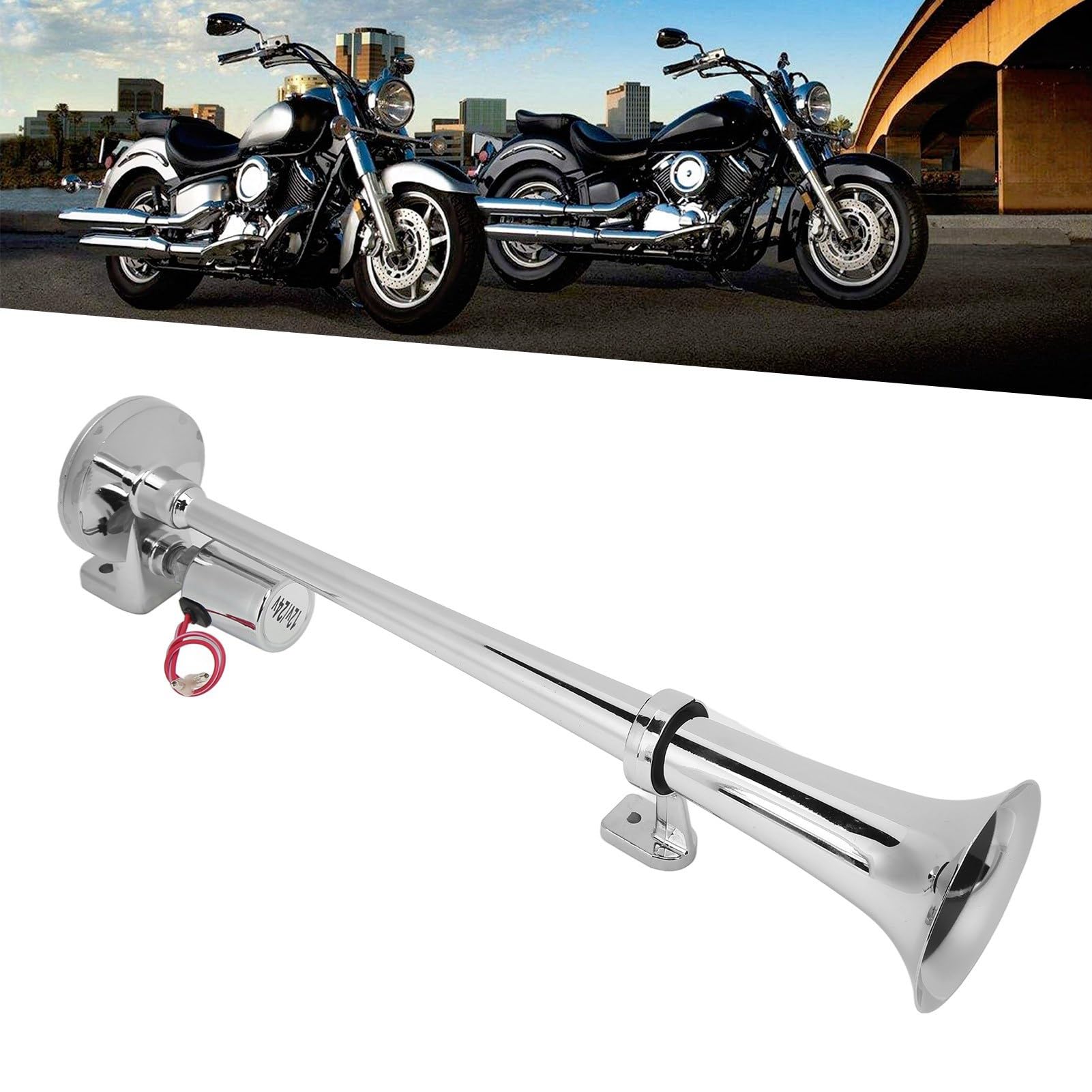 Tromba Elettrica Tromba 1 Tubo Per Treno Auto Barca In Lega Di Zinco Cromatura 135Db 450Mm 12V 24V,Alto Altoparlante