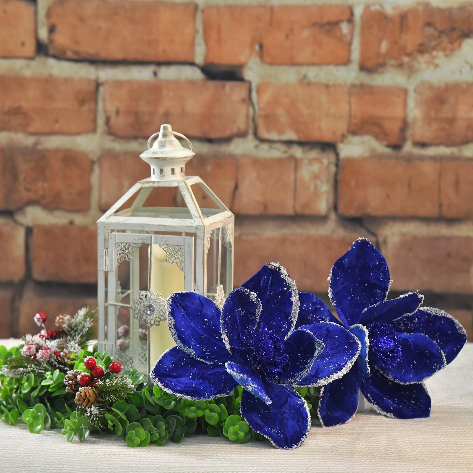 Adornos florales artificiales grandes de 10 pulgadas, flores de Pascua de terciopelo, magnolia, tallos para decoración de árbol de Navidad, paquete de 10 unidades para árbol de Navidad, fiesta,