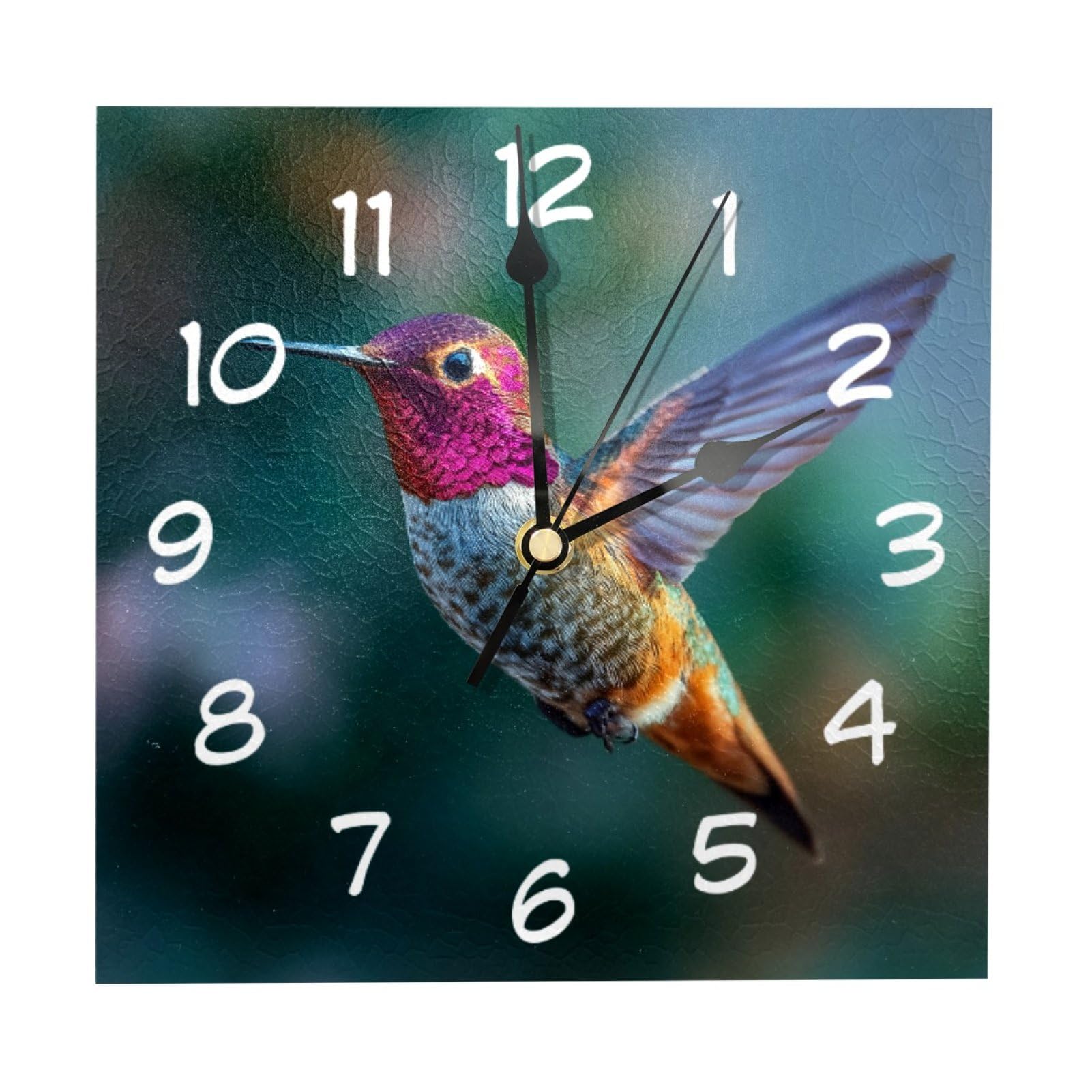 etoenbrc 8 Inch Square Wall Clock Silent Non-Ticking Hummingbird Clock Battery Operated, Wooden Clock Decorative for Kitchen, Living Room Bedroom Office