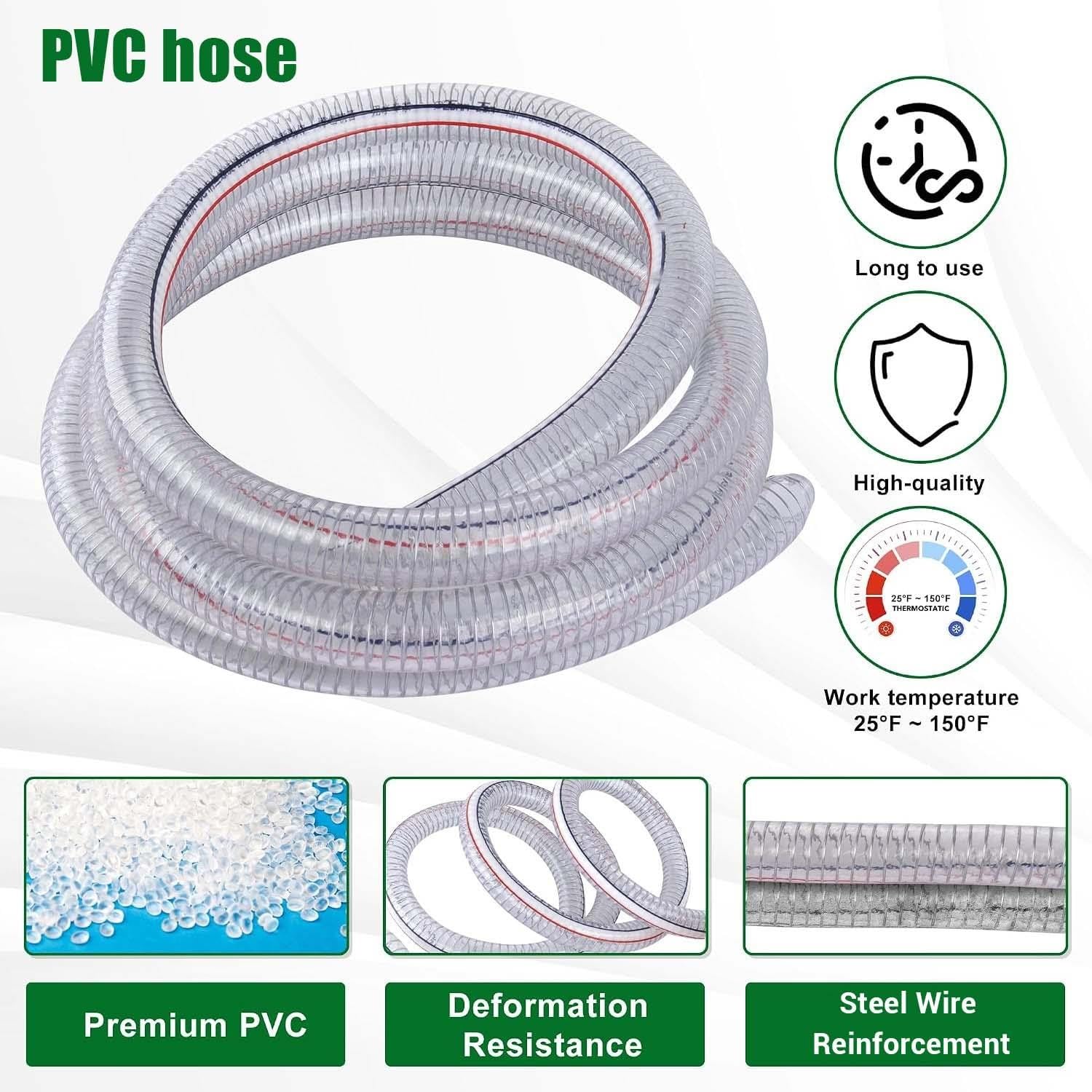 3/4"/19mm ID Tubo Flessibile PVC Rinforzato Filo Metallico Alta Pressione