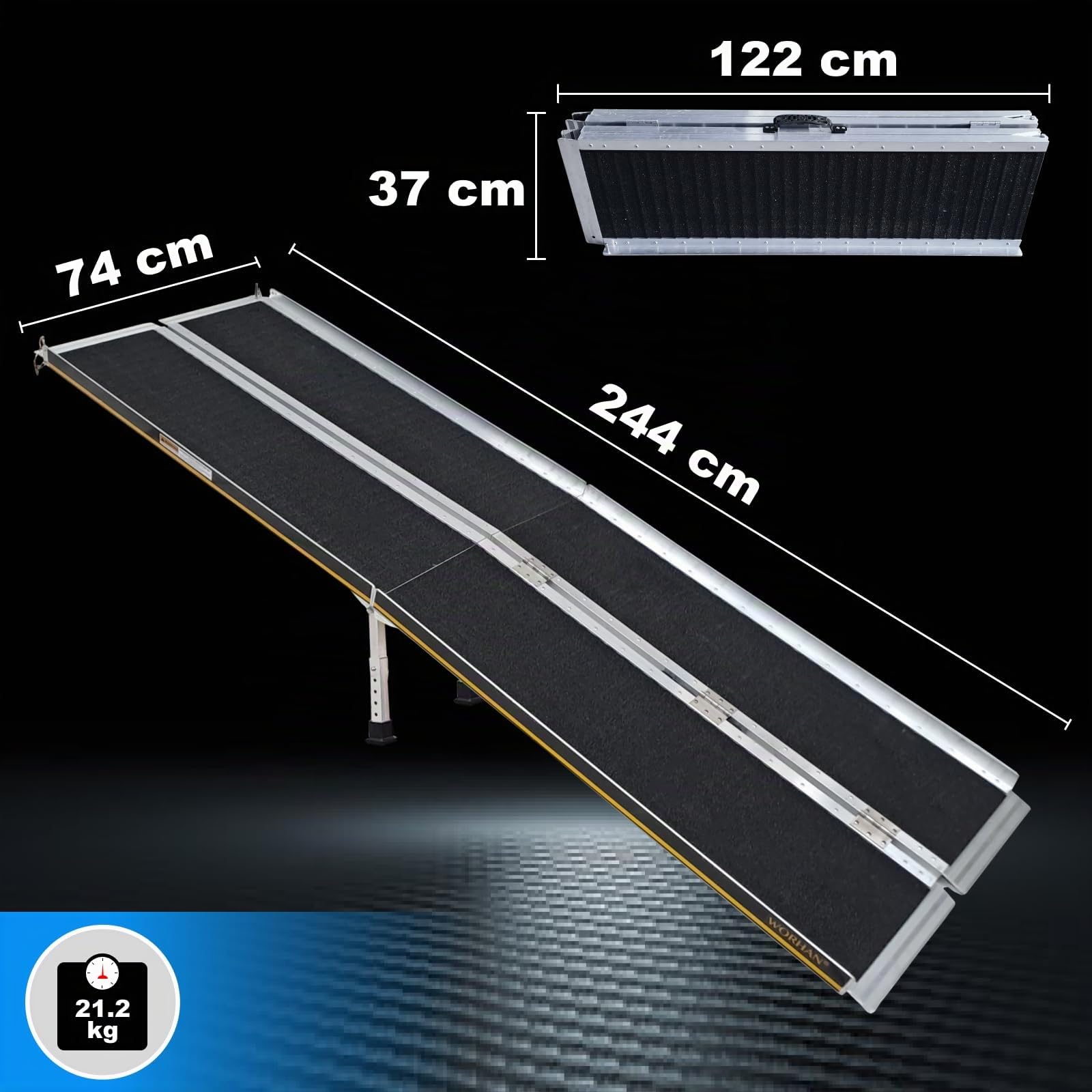 WORHAN RAMPA ANTISDRUCCIOLO CARICO A VALIGIA IN ALLUMINIO max 272 KG PER SEDIA A ROTELLE GRANDE SELEZIONE 244cm R8J