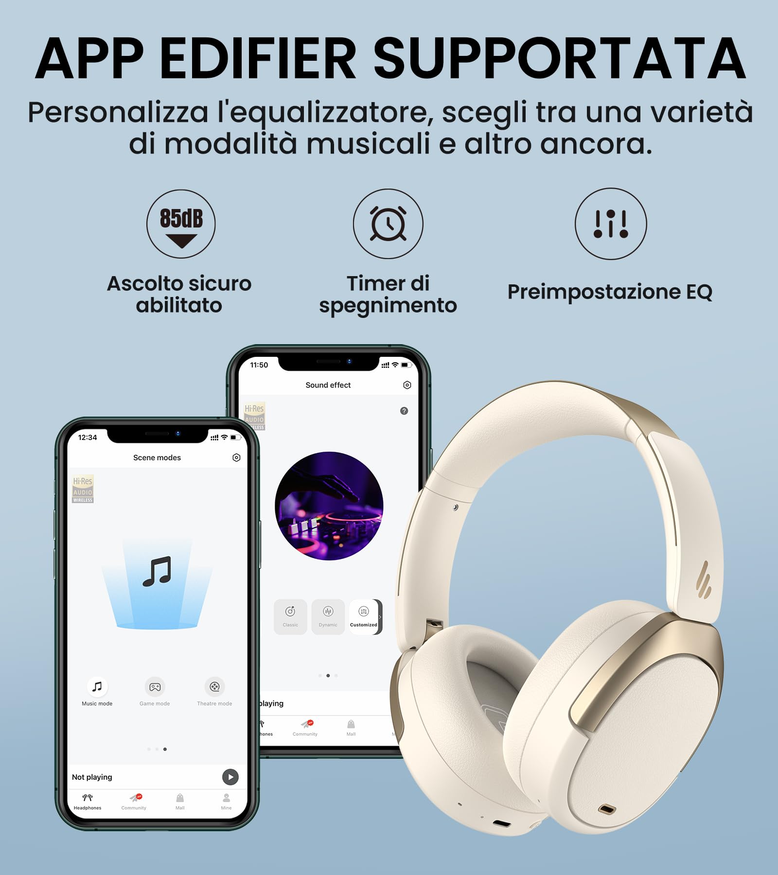 Edifier WH950NB Cuffie Cancellazione Attiva Rumore, Hi-Res Audio Wireless LDAC Codec, 55 Ore Autonomia, Google Fast Pairing per Android, EQ Custom via APP, Bluetooth V5.3 Dual Connesione, Pieghevole