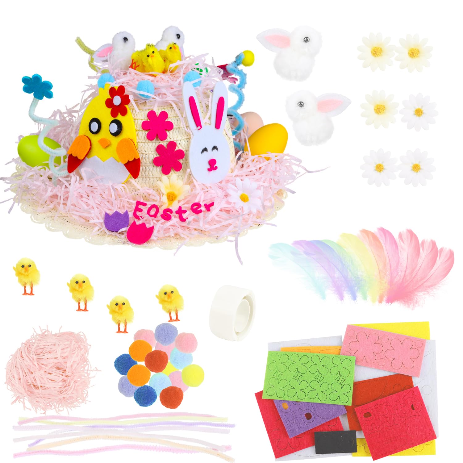 Jofony Adult Lace Cap Easter Bonnet Kit, Kids Easter Bonnet Hat For Diy Make Your Own Easter Bonnet Hat, Diy Easter Bonnet Kit Easter Hat For School Easter Crafts For Kids(Adult)