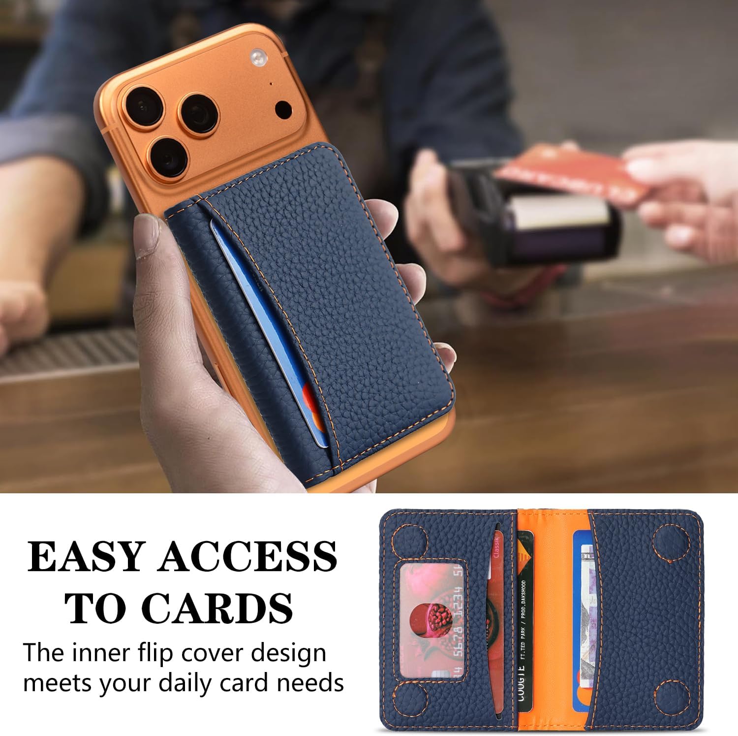 Compatible with magsafe Wallet for iPhone 17 Pro Max/12/13/14/15/16Plus, Magnetic Phone Credit Card Holder mag Safe Genuine Leather Slim Magnet Minimalist Men Small Wallets for Mens Gifts-Navy Blue