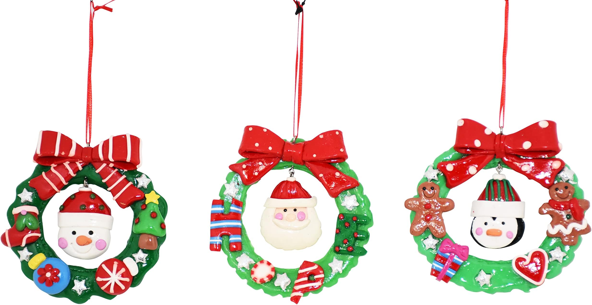 RSAAUD® Set of 3 Christmas Decoration Ornament, Santa Snowman Resin Christmas Ornaments Rustic Christmas Decorations Hanging Pendants Ornaments for Christmas Supplies