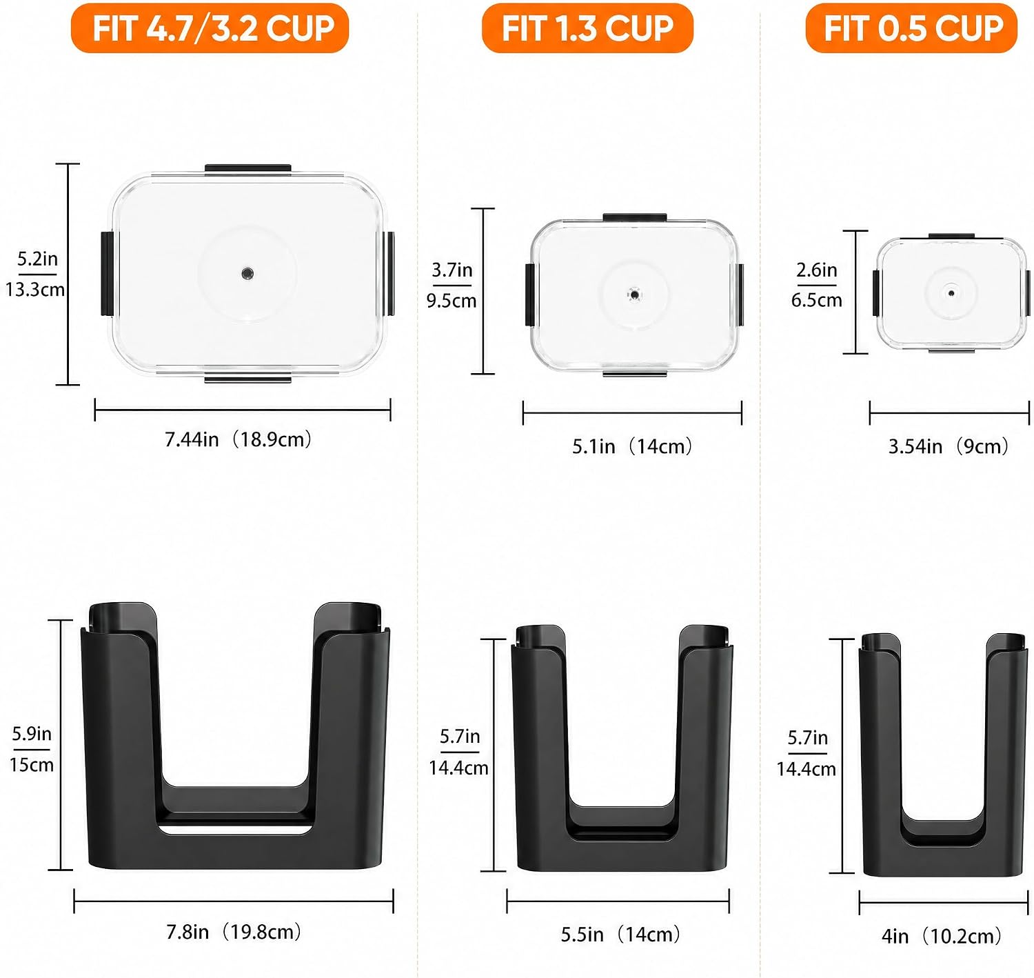 Black 3 Pack Food Container Lid Organizer for Rubbermaid Brilliance | Stackable Lid Holder for Kitchen Cabinet Storage & Pantry Organization, Fits 0.5, 1.3, 3.2, 4.7 Cup Lids, Holds 24 Lids