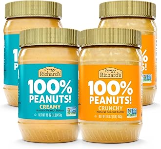 Crazy Richard's 100% All-Natural Vegan Creamy & Crunchy Peanuty Butter with No Added Sugar and Non-GMO Variety Pack (16 Ounce, Pack of 4)