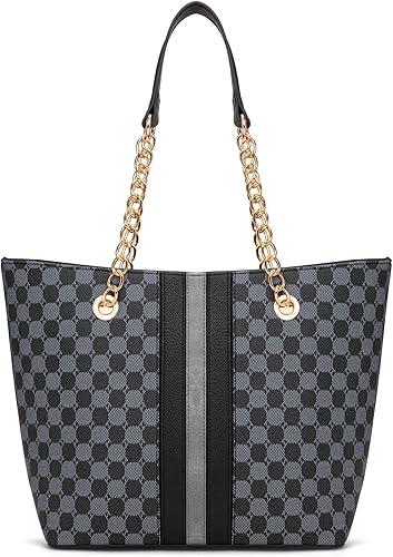 Miniatura 7 de Montana West Bolsa Tote para Mujeres Bolsos de Mano con Asa Superior de Cadena Negro Multi,A1-café,Negro,Marrón,Marrón Multicolor,marrón,