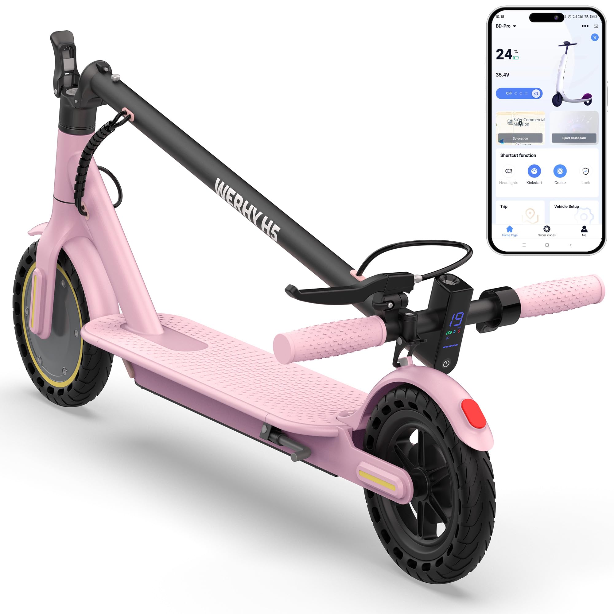 WERHY Electric Scooter with 8.5"/10" Solid Tire, 350W/500W Powerful Motor & 19/22 MPH Top Speed, 16/25 Miles Long Range, Folding E Scooter with Dual Braking for Teens and Adults