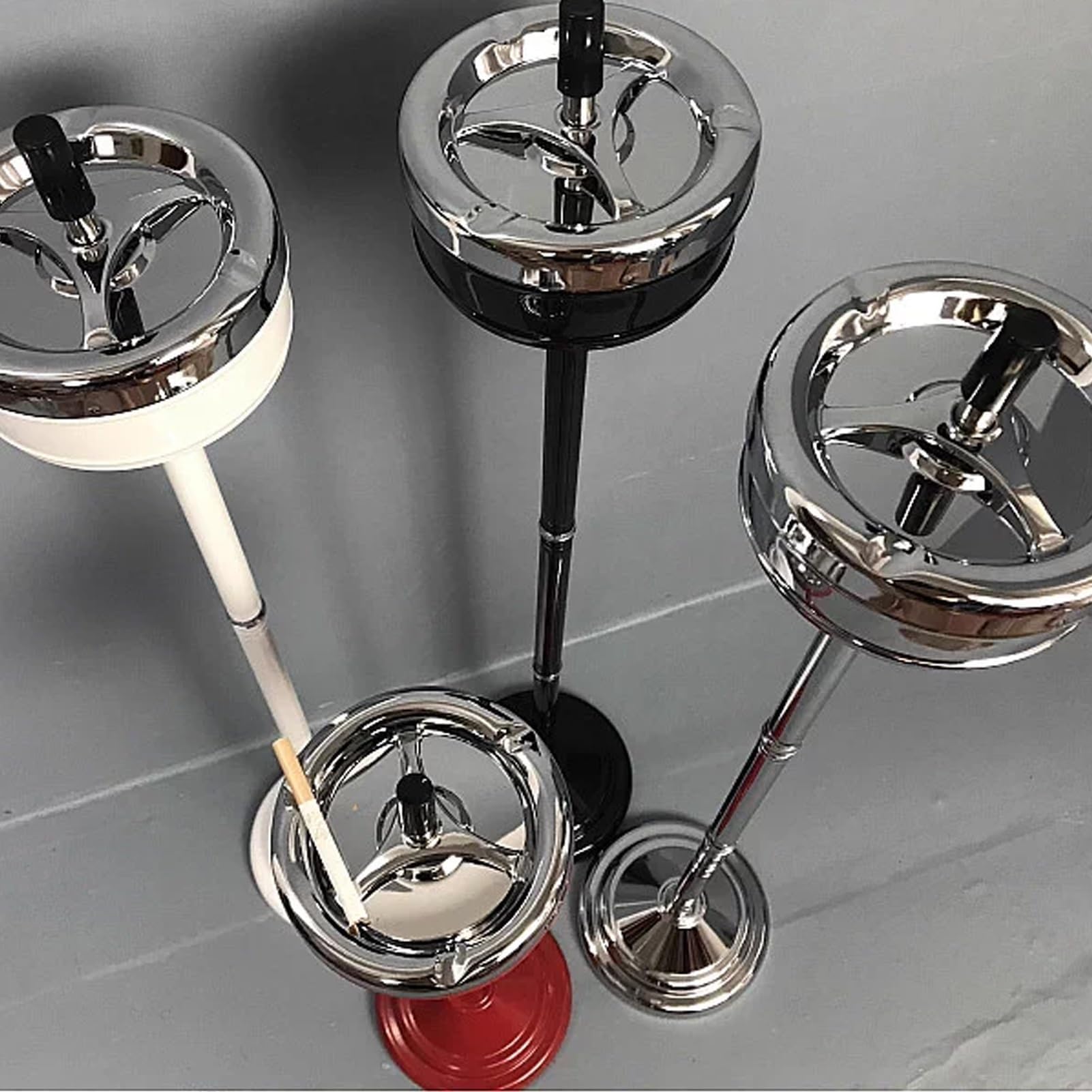 Posacenere da pavimento con coperchio girevole, porta cenere regolabile per esterni, contenitore in acciaio inox per patio e giardino