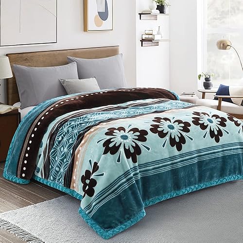 Miniatura 2 de Reversible 11 LB Oversized Heavy Woven Fluffy Plush Soft Warm Korean Style Mink 2 Ply Printed Flannel Fleece Throw Raschel Blanket Embossed Solid,