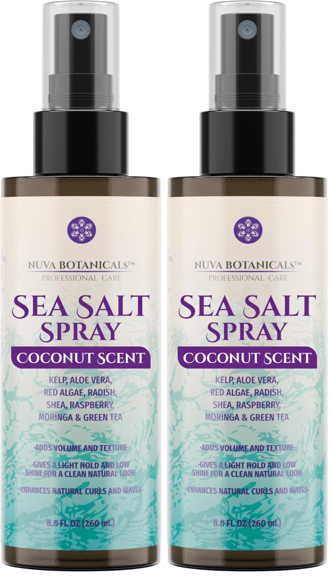 Nuva Botanicals Coconut Sea Salt Hair Texturizing Spray with Castor Oil Aloe Vera Red Algae Kelp Raspberry and