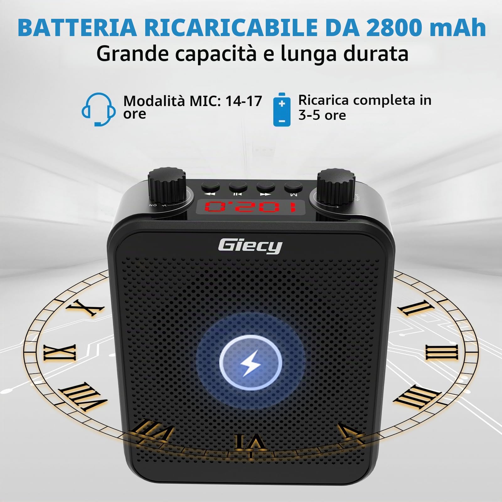 Amplificatore vocale portatile con microfono auricolare batteria ricaricabile da 30 W 2800 mAh potente sistema audio per insegnanti, guide, allenatori, presentatori1