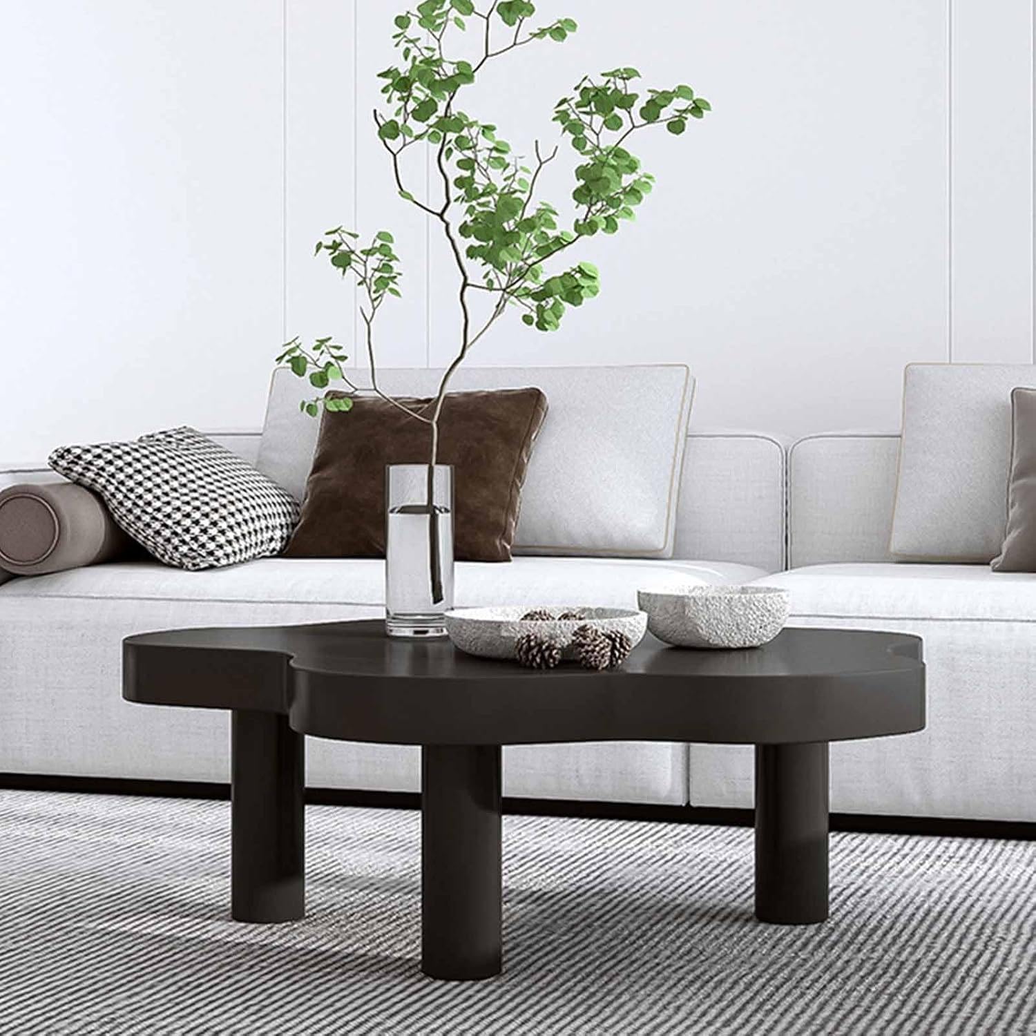 SXZenSpace Solid Wood Coffee Table, Cloud Shaped Irregular Indoor Side Cute Tea with 3 Legs, Easy Assembly, for Living Room Bedroom Home,Black-110x80x40cm