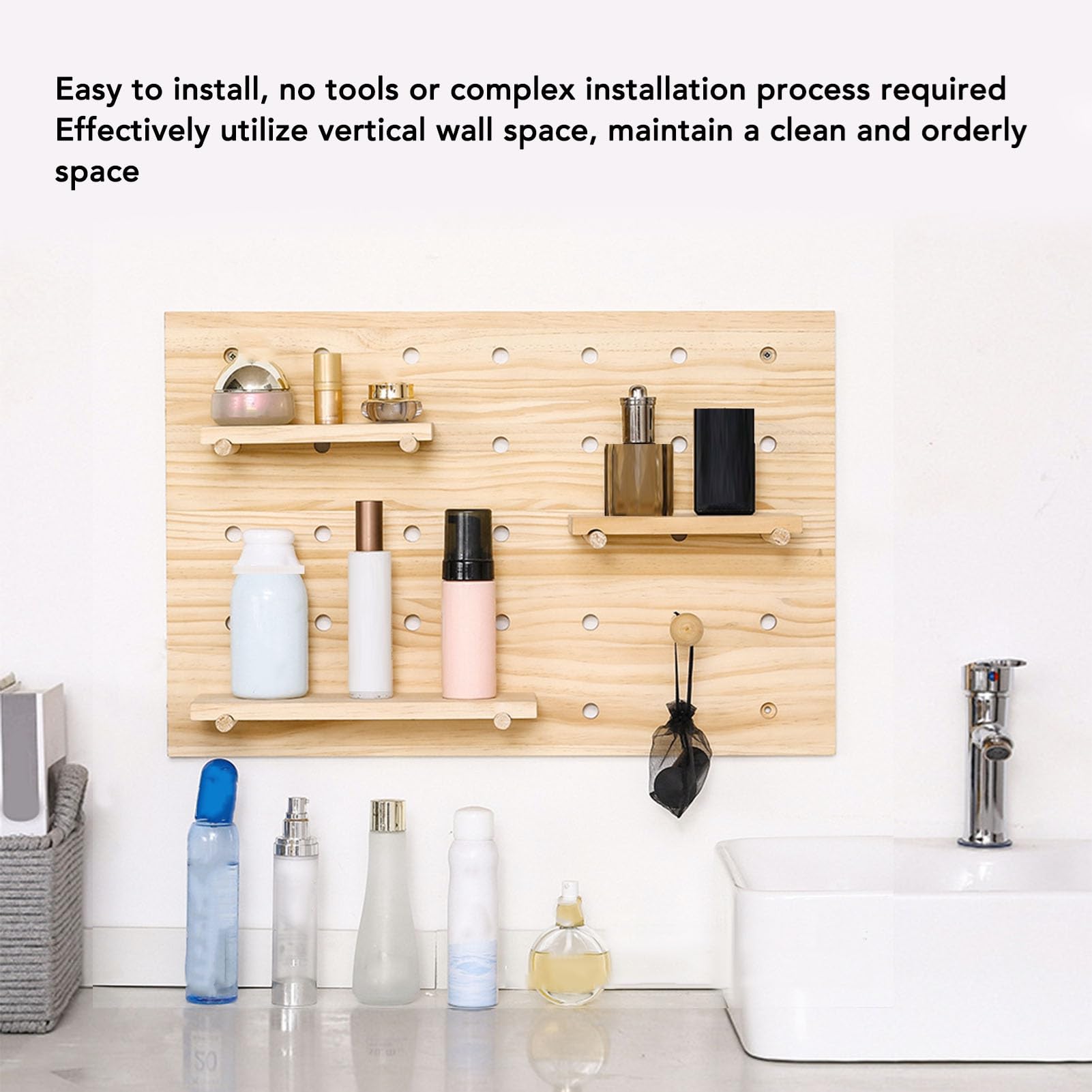Alomejor Kit de Tablero Perforado de Madera Panel de Exhibición y Almacenamiento de Pared Versátil y Resistente para Botellas, Tazas, Plantas, Organizador de Tablero Perforado de Madera para Uso