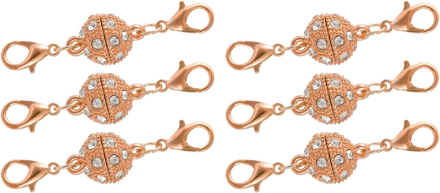uxcell 6Pcs Jewelry Clasps, Round Rhinestone Clasps Locking Closures with Lobster Clasps for Bracelet Necklace (10.5mm Rose Gold)