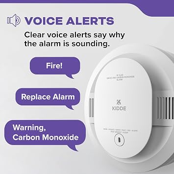 Kidde Smoke and Carbon Monoxide Detector, 10-Year Battery Powered, with Voice Alerts, LED Status Lights, 85 dB Alarm, 5 inches, 30CUD10-V, 1 Pack