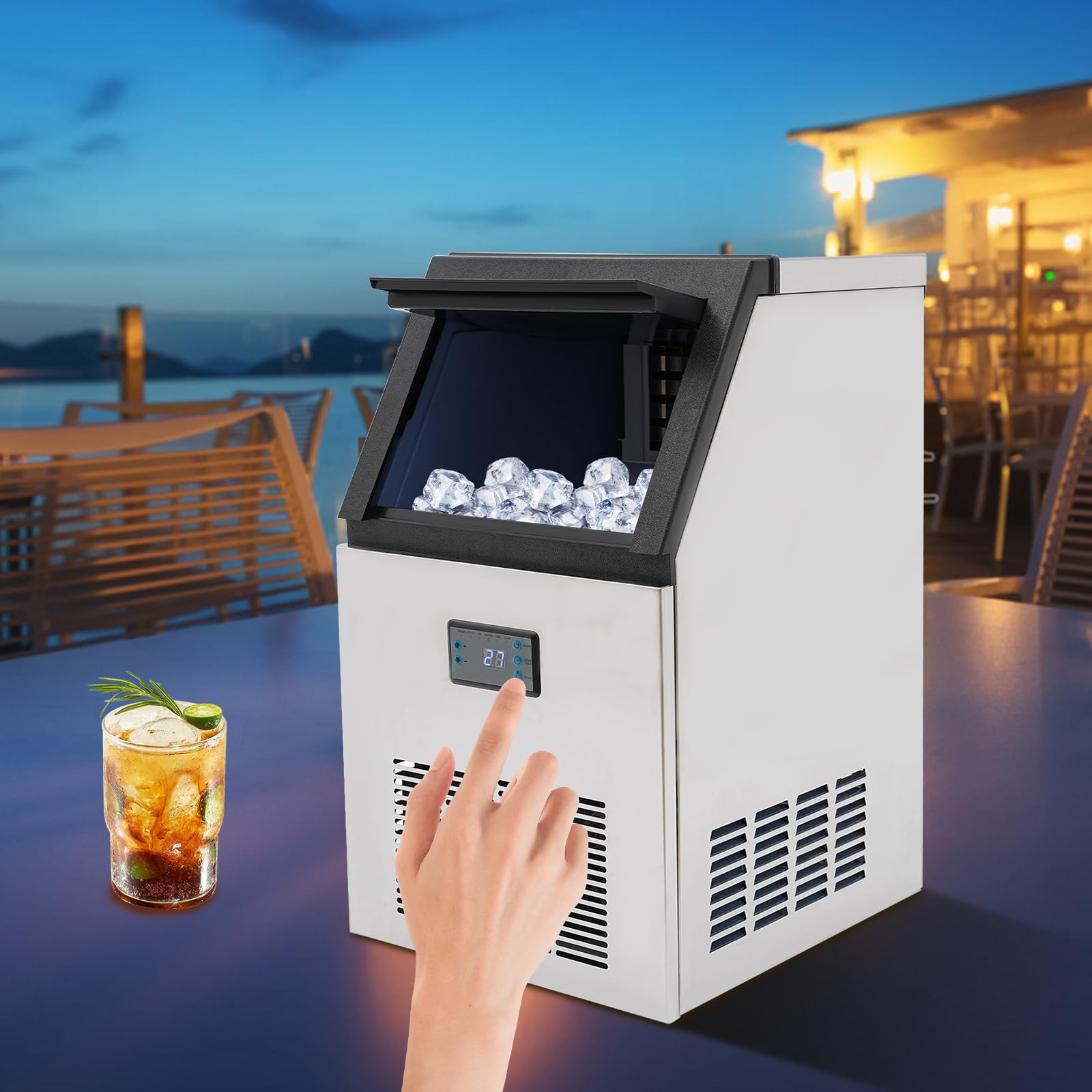 Macchina per cubetti di ghiaccio commerciale 75KG/24H per cubetti di ghiaccio commerciali in acciaio inox, per casa, ufficio, ristorante, bar, caffettiera