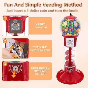 Gumball Dispenser Machine - Coin Operated Vending Machine with Key, Mesmerizing Gumball Action, Great for Parties and Events