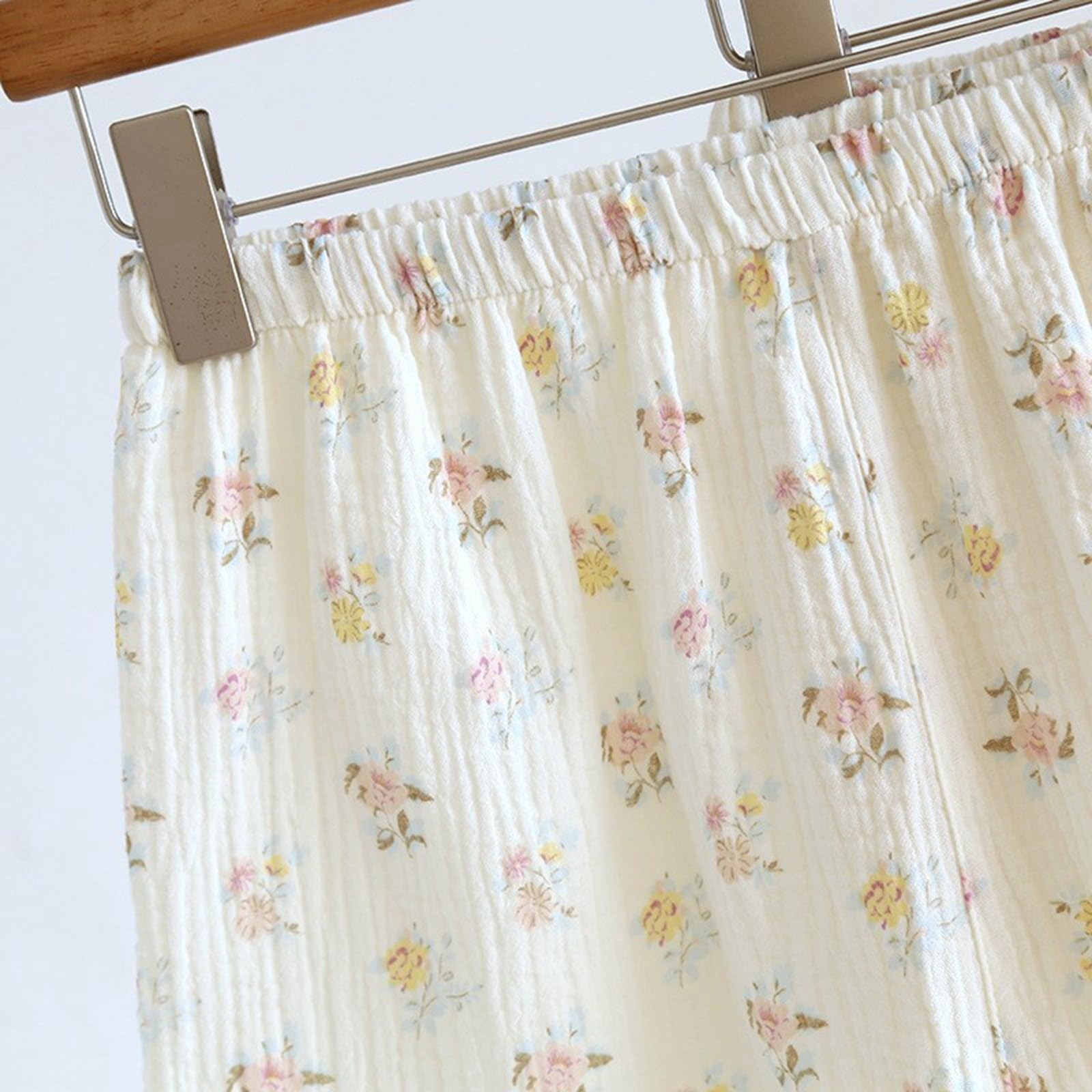 Generisch Leichtes Pyjama-Set für Damen kurzärmelig Lange Hose Nachtwäsche Blumendruck bequemes Heimoutfit Frühling