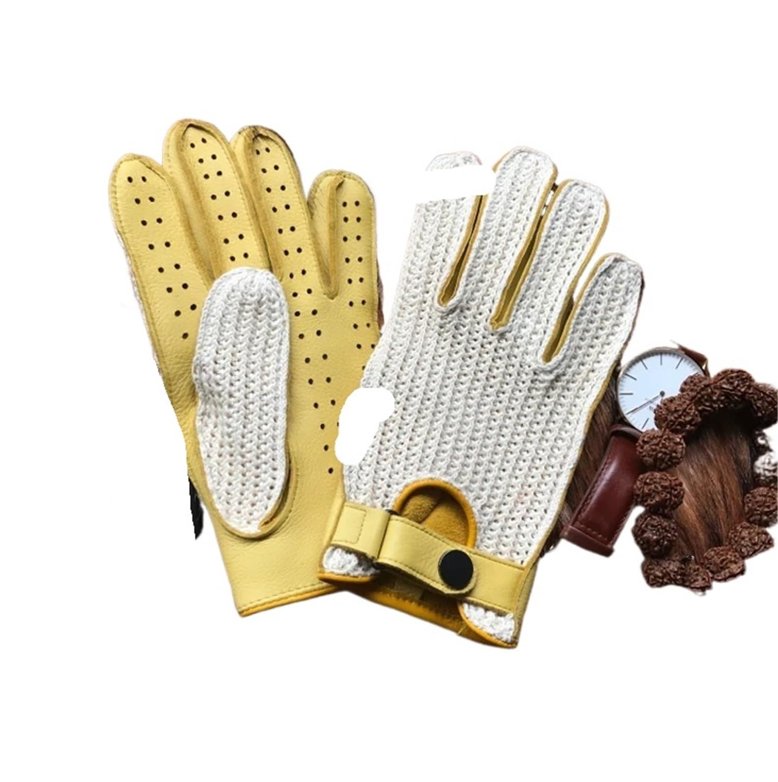 Guanti da guida in pelle Guanti da uomo in pelle all'uncinetto traspiranti estivi guida retrò motocicletta, guanti palestra rinfrescanti