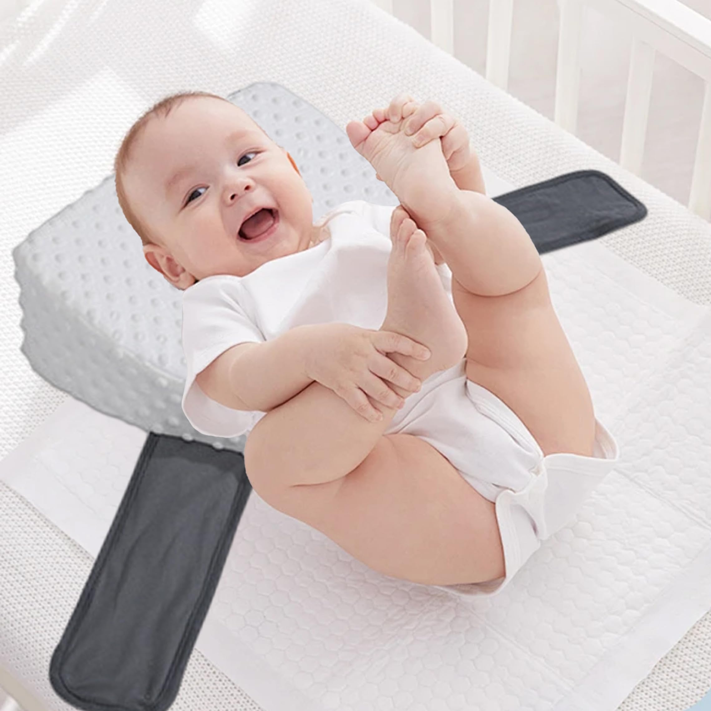 Almohada de reflujo para bebés, Almohada de alimentación para bebés con Pendiente Suave con Tela de Doble Cara y Soporte de Correa Ajustable y Fija para Lactancia, alimentación Infantil 1