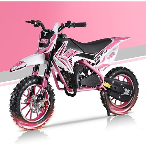 Kids Dirtbike Gas Pitbike, 2 Stroke Dirt Bike 50cc for Kids 10-14, Mini Dirt Bike Gas Dirtbike Motorbike w/Dual Suspension & Dual Disc Brake Pink