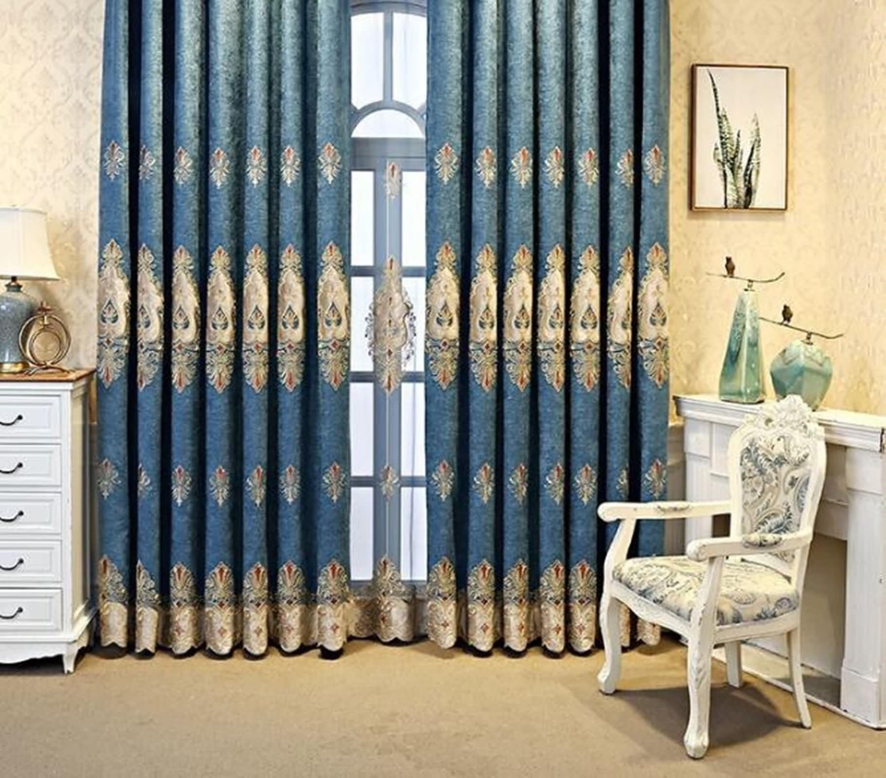 Rideau salon occultant aux finitions brodées haut de gamme Beydodo motif floral lot de 2