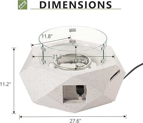 Miniatura 4 de COSIEST Mesa para fogata de propano para exteriores con base hexagonal de piedra sintética blanca terrazo de 24 pulgadas, quemador de acero