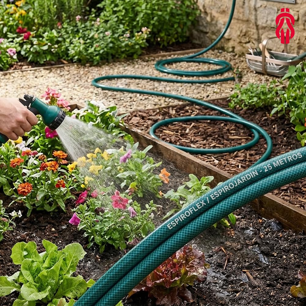 ESPIROFLEX Manguera de Jardín 25 metros de PVC 3/4" para Riegos Domésticos | Manguera de Agua Elástica y Flexible Reforzada con Malla de Poliéster | Modelo Espirojardín