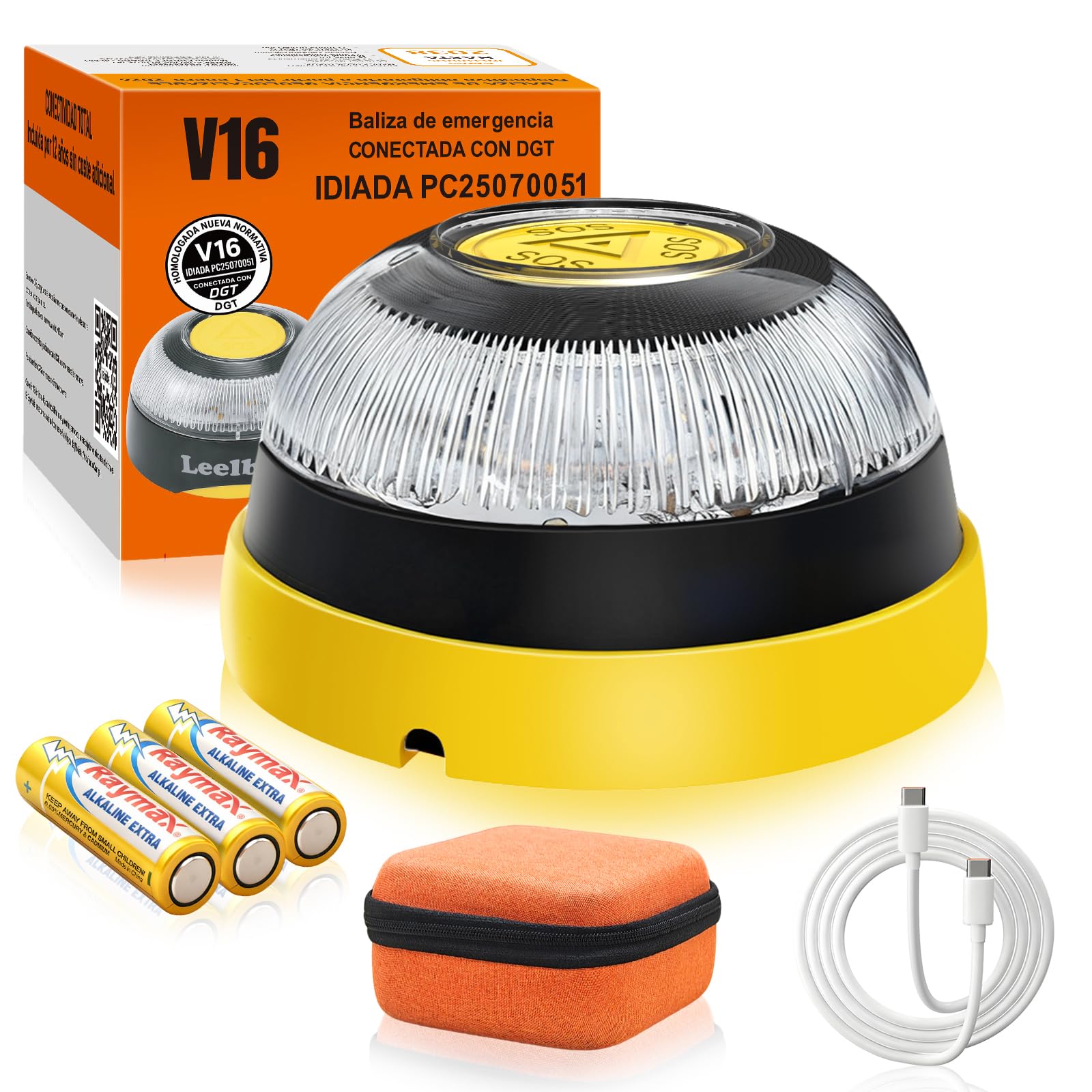 Baliza V16 Homologada DGT con Geolocalización Luz de Emergencia V-16, Doble Fijación (Imán + Ventosa), Obligatoria 2026, Geolocalización 3.0 con SIM y Datos Gratis hasta 2038 ﻿ - 2