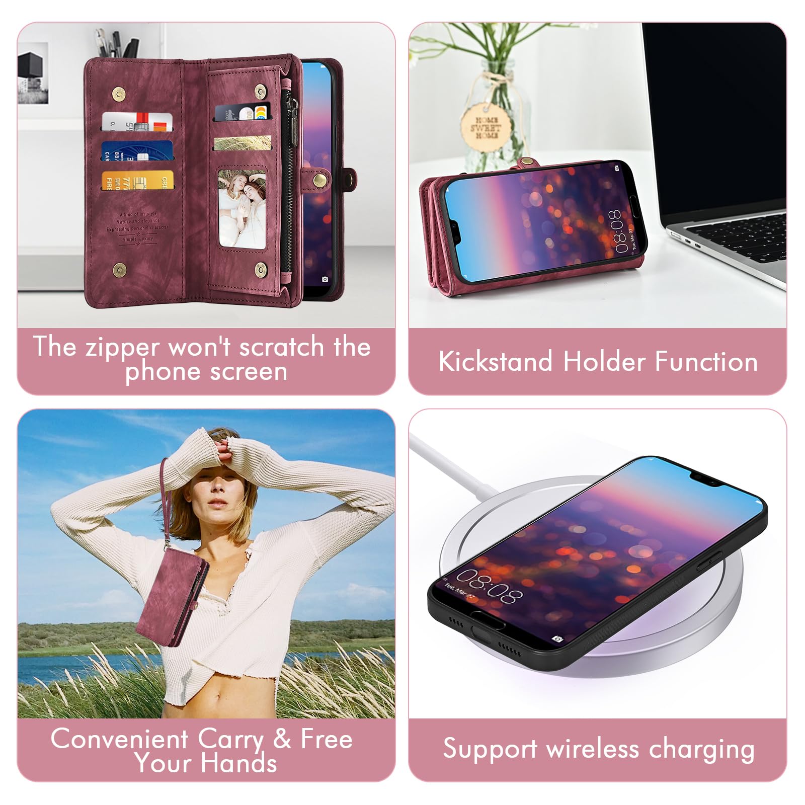 Asuwish Custodia per Huawei P20, con nastro, pellicola protettiva per carte di credito, pieghevole, in pelle, con fiori, supporto Hawaii P 20 20P EML-L29, custodia protettiva con chiusura lampo