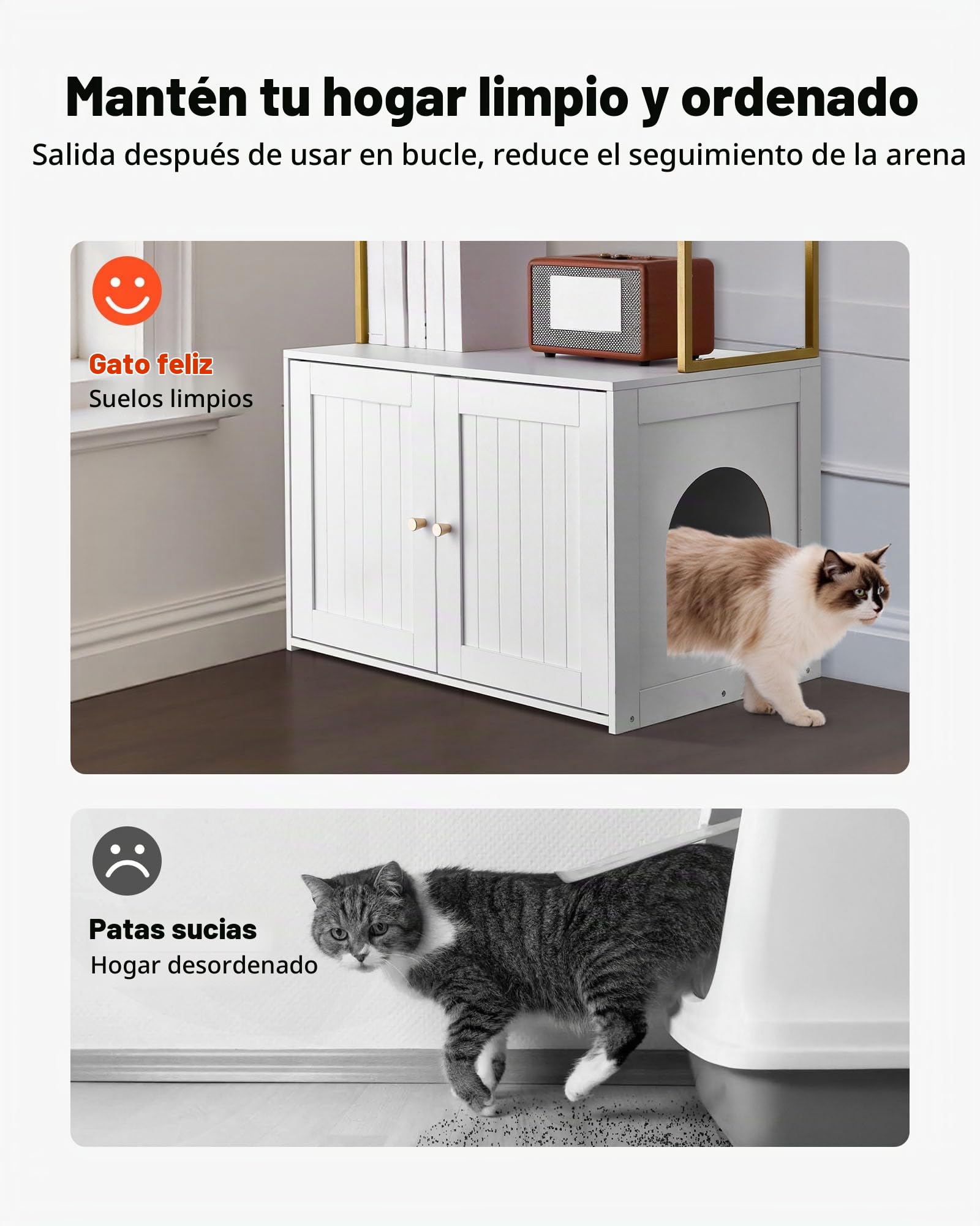 VEVOR Arenero para Gatos, 700 x 450 x 1245 mm, con Patas de Metal y Estantes de Almacenamiento de 2 Niveles, Caseta para Gatos, Compatible con la Mayoría de Areneros, Ideal para el Salón, Blanco