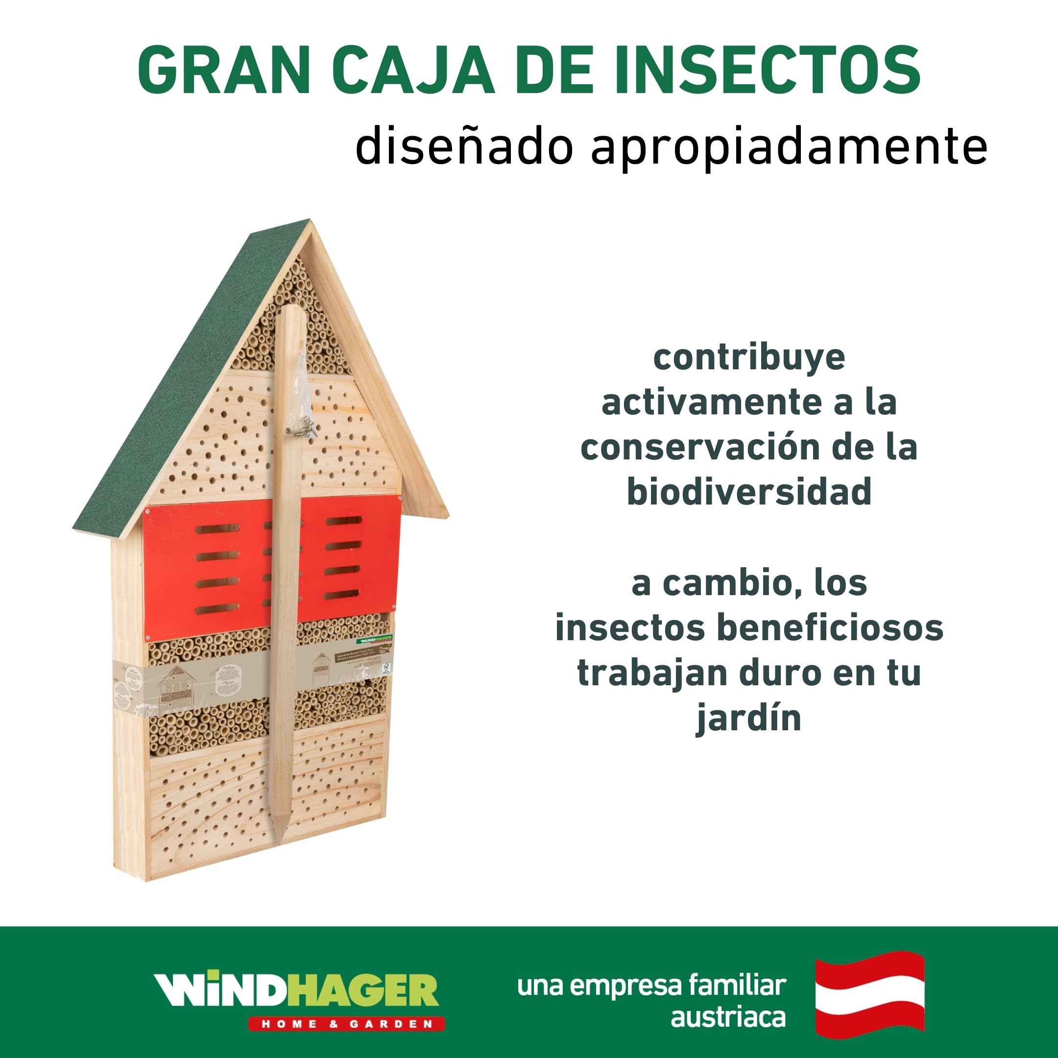 Windhager Hotel de Insectos High-Rise - Madera y bambú - Hotel de Abejas, casa de Insectos - casa de Insectos para Abejas, Mariquitas y crisopas - Hotel de Abejas con Patas de Madera