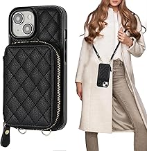 Bocasal Crossbody Wallet Case for iPhone 15, RFID Blocking PU Leather Zipper Handbag Purse Flip Cover, Kickstand Folio Case with Card Slots Holder Wrist Strap Lanyard 5G 6.1 Inch (Black)