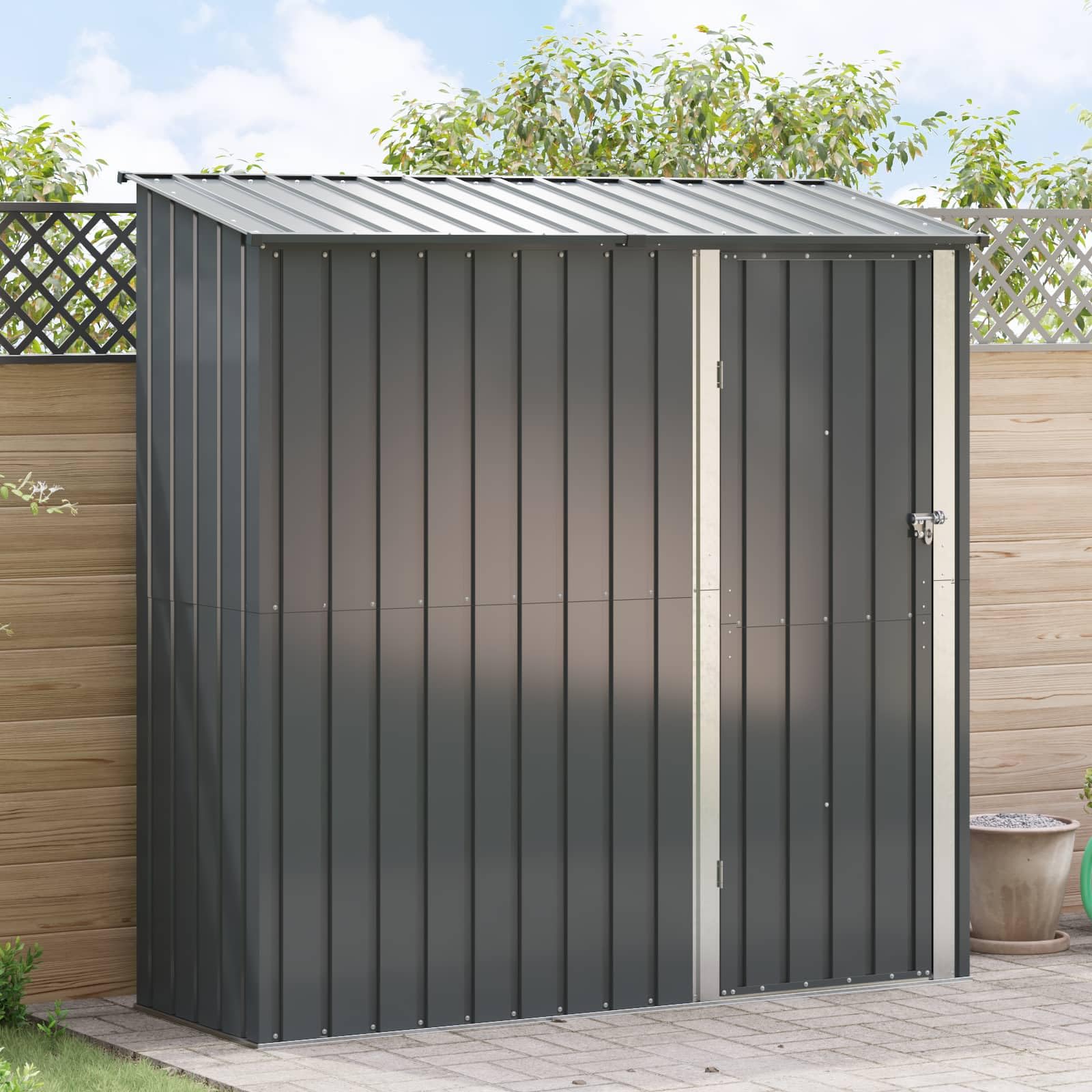 Domek ogrodowy, antracyt, metalowy, 203,5 x 73 x 200 cm, z miejscem do przechowywania, zamykany, odporny na warunki atmosferyczne, na taras, podwórko, balkon, domek na narzędzia, do przechowywania