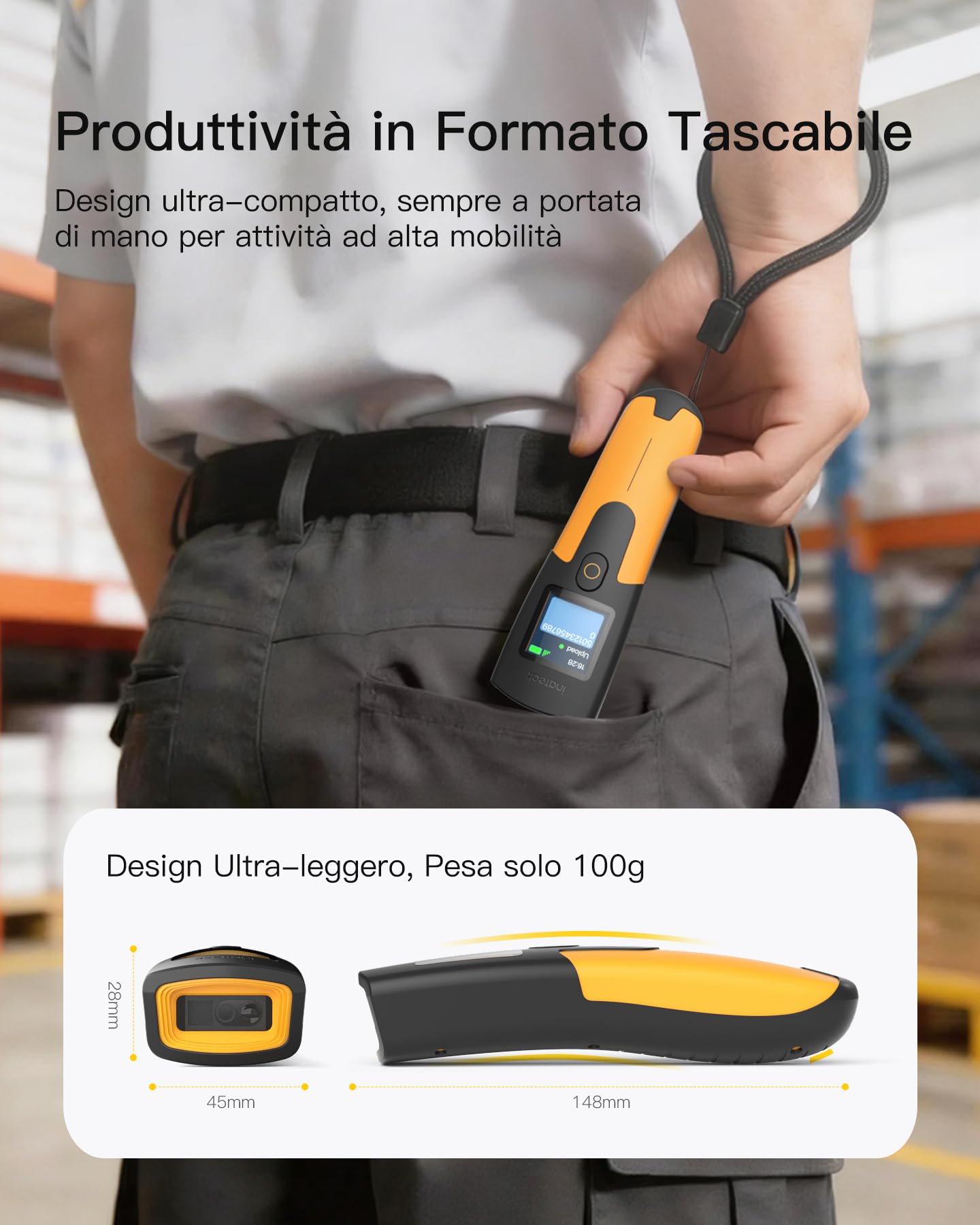 Inateck Scanner di codici a barre senza fili 1D 2D, QR Code Scanner Piccola tasca per inventario, Bluetooth 3 in 1 e cavo USB & 2.4G Wireless, 2600mAh per PC Tablet Android iOS POS, con APP e SDK | 3 in 1 Bluetooth & Cavo USB & 2.4G Wireless 2600mAh per P