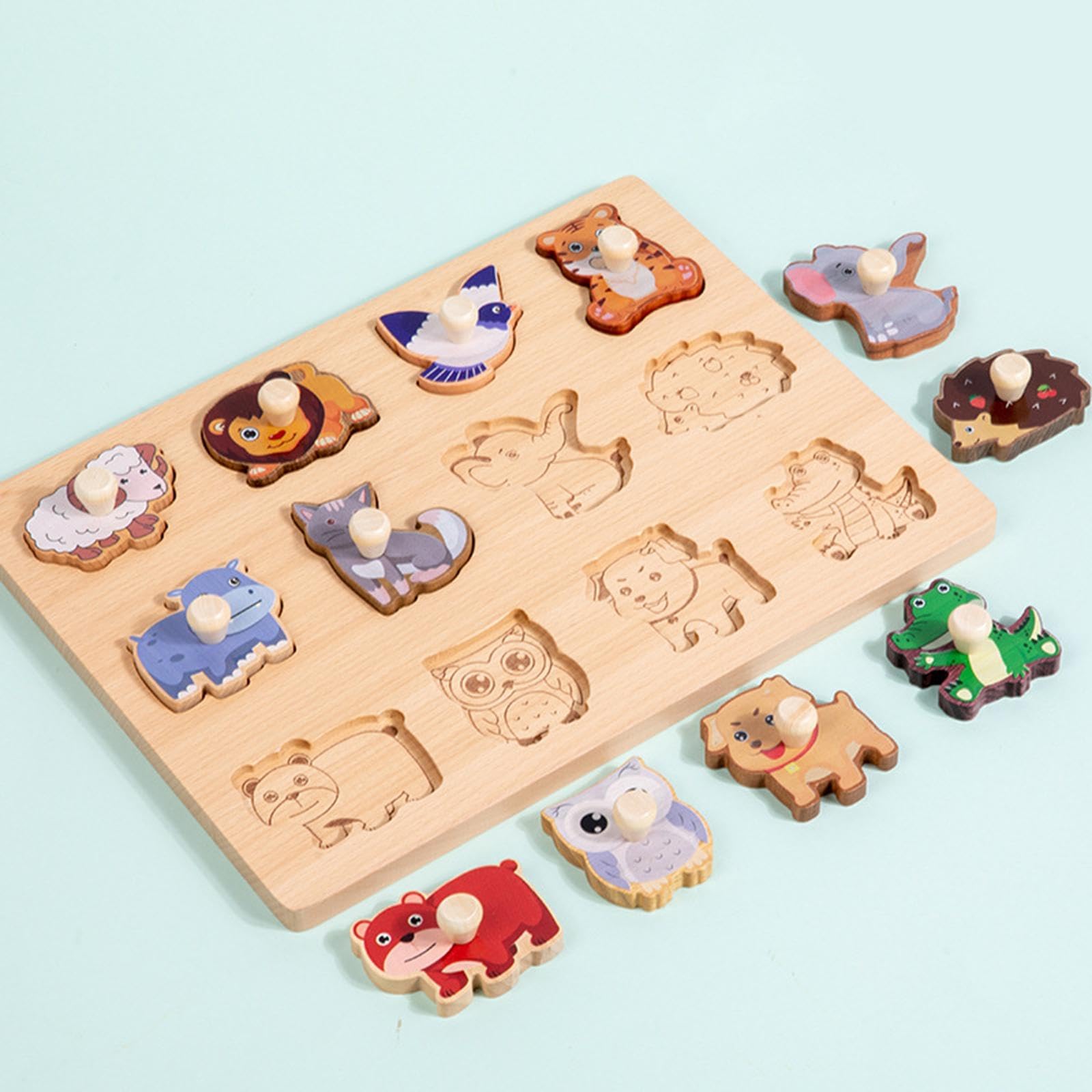 Formenpuzzle Kinderpuzzle Sortierbrett Holzspielzeug Feinmotorik Knopfgriff für Vorschule Geschenk Kinderzimmer, Tier