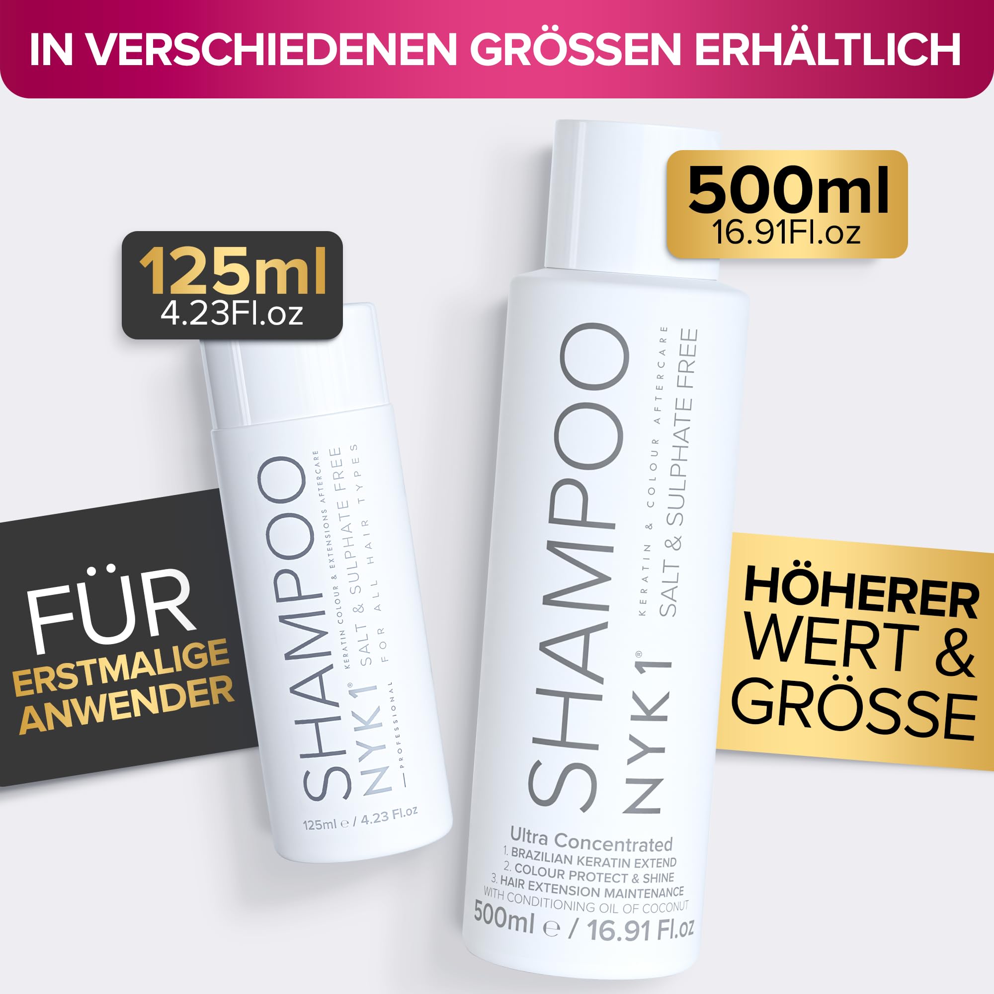 NYK1 Sulfatfreies Shampoo Und Conditioner (2 x 500ml) Ideales Keratin Shampoo Und Pflegespülung Nach Der Pflege Der Haare Für Haarglättung - Salzfreies Shampoos Ohne Sulfate Parabene Und Silikone