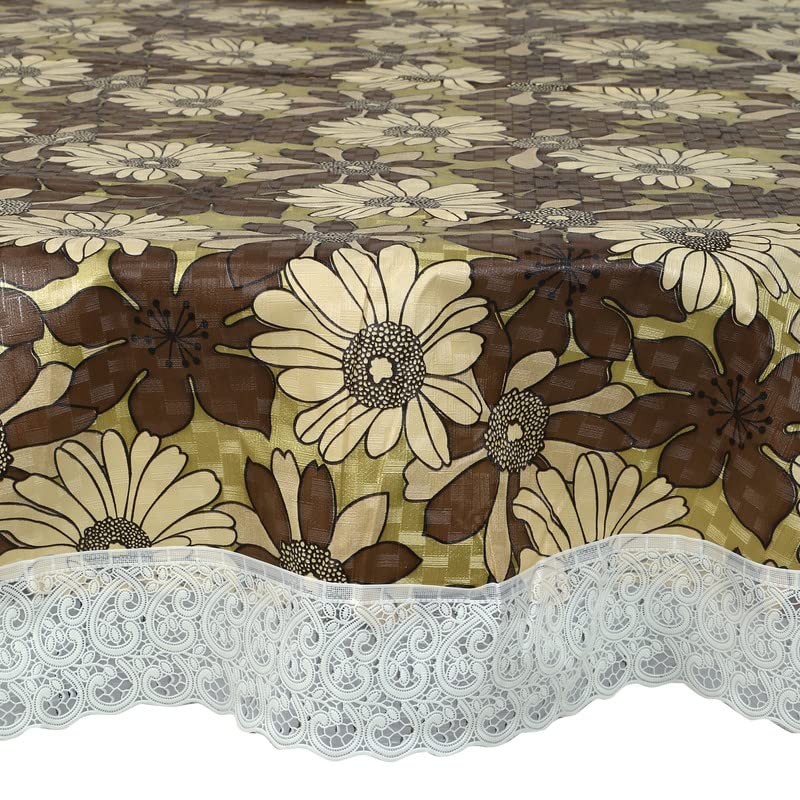 Image of Dakshya Industries Printed PVC Plastic Flowered 4 Seater Round Shape Table Cover (Size- 60 Inches Round)