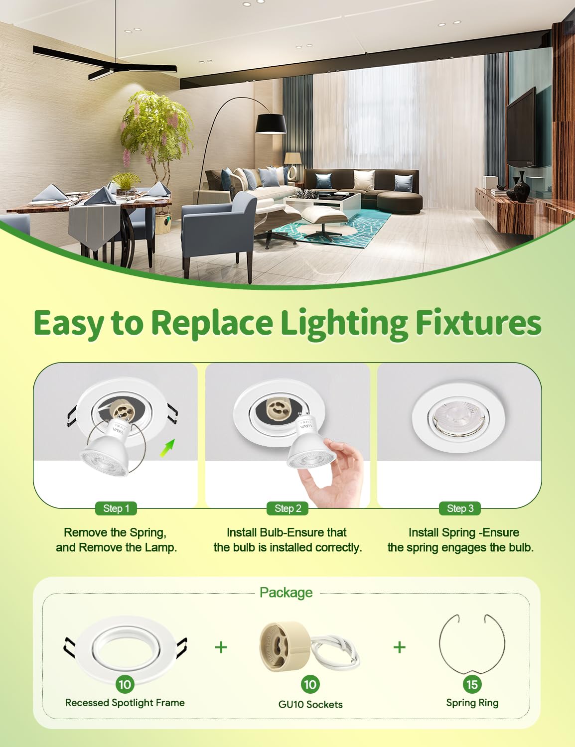 10x Cadre Encastrable GU10, Douille GU10 pour Spots LED Encastrables, Spots de Plafond Orientables à 30°, Diamètre Extérieur 90 mm, Découpe Ø65-80 mm Compatible LED et Halogène (Sans Ampoule),Blanc