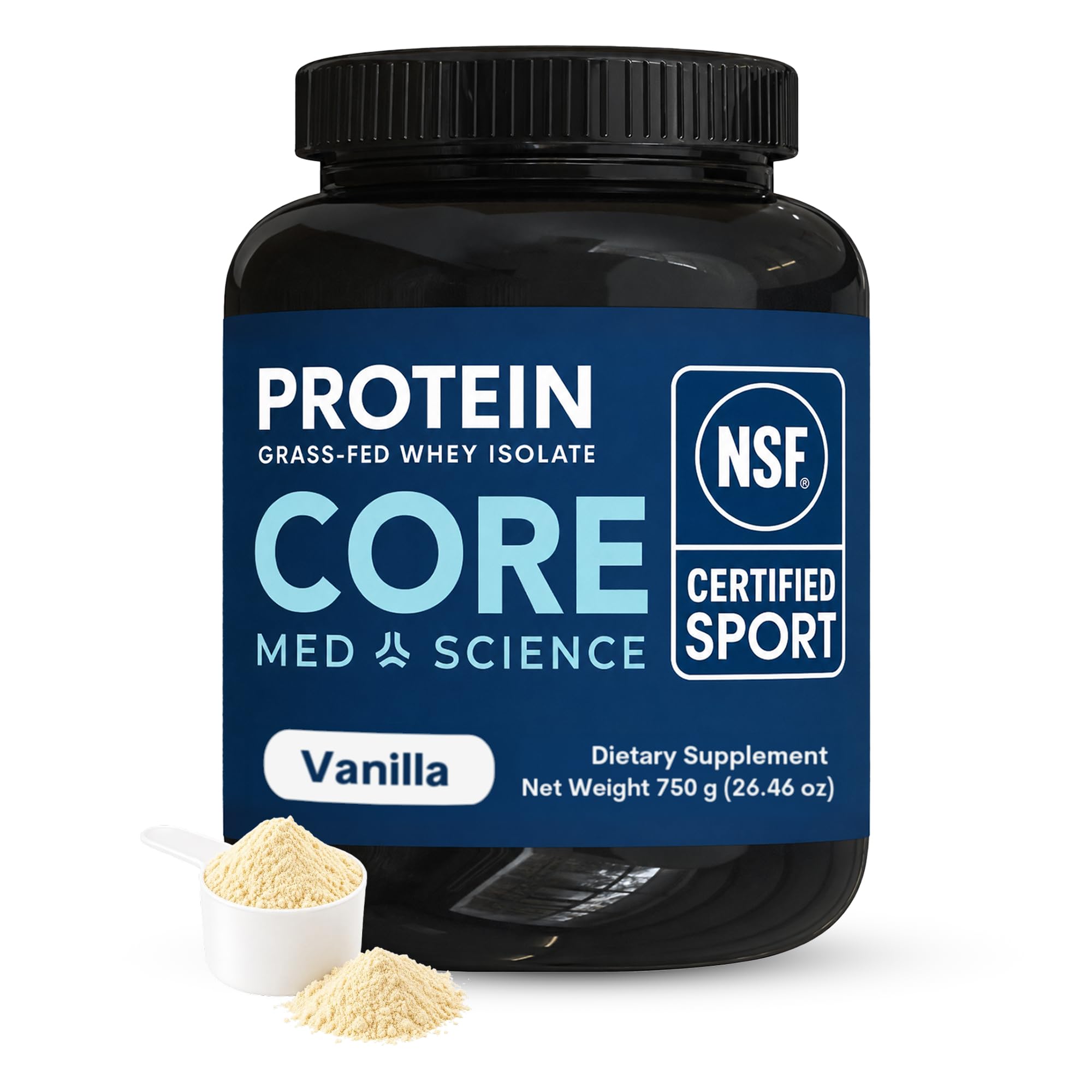 Core Med Science Whey Protein Isolado de Pastagem, Baunilha, 25 g por porção, 25 porções