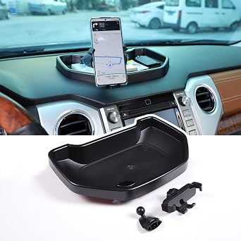 Black ABS Car Center Console Dash Table Storage Tray Fit for Toyota Tundra 2014-2021 Instrument Organizer Vertical Placement Phone Holder Cradle Accessorieswith Mobile Phone HolderB
