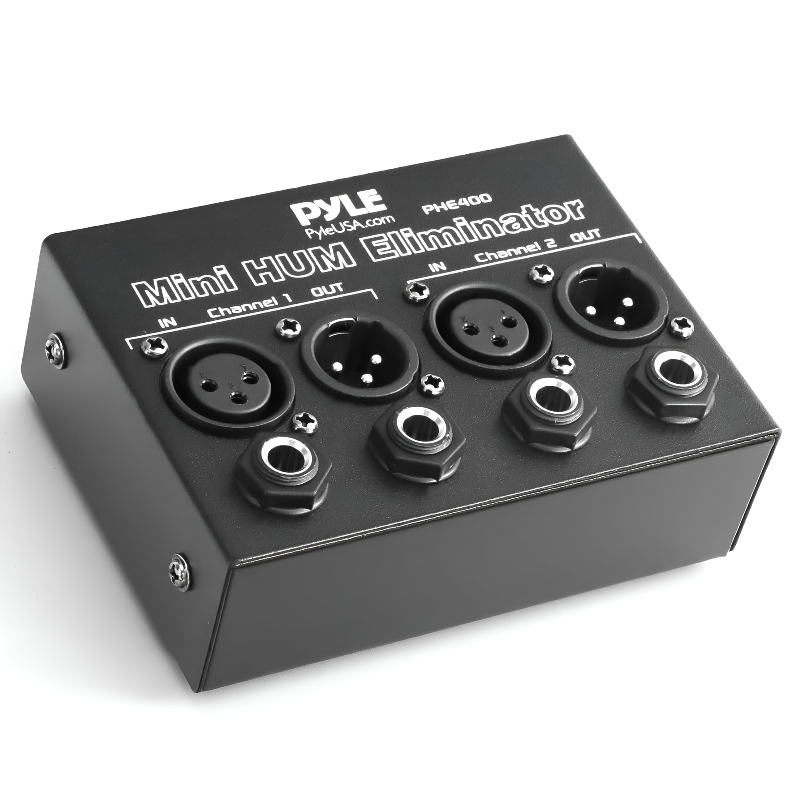 Pyle-PRO Compact Mini Hum Eliminator Box - 2 Channel Passive Ground Loop Isolator, Noise Filter,AC Buzz Destroyer,Hum Killer w/ 1/4" TRS Phone,XLR Input/Output,Uses 1:1 Isolation Transformer PHE400