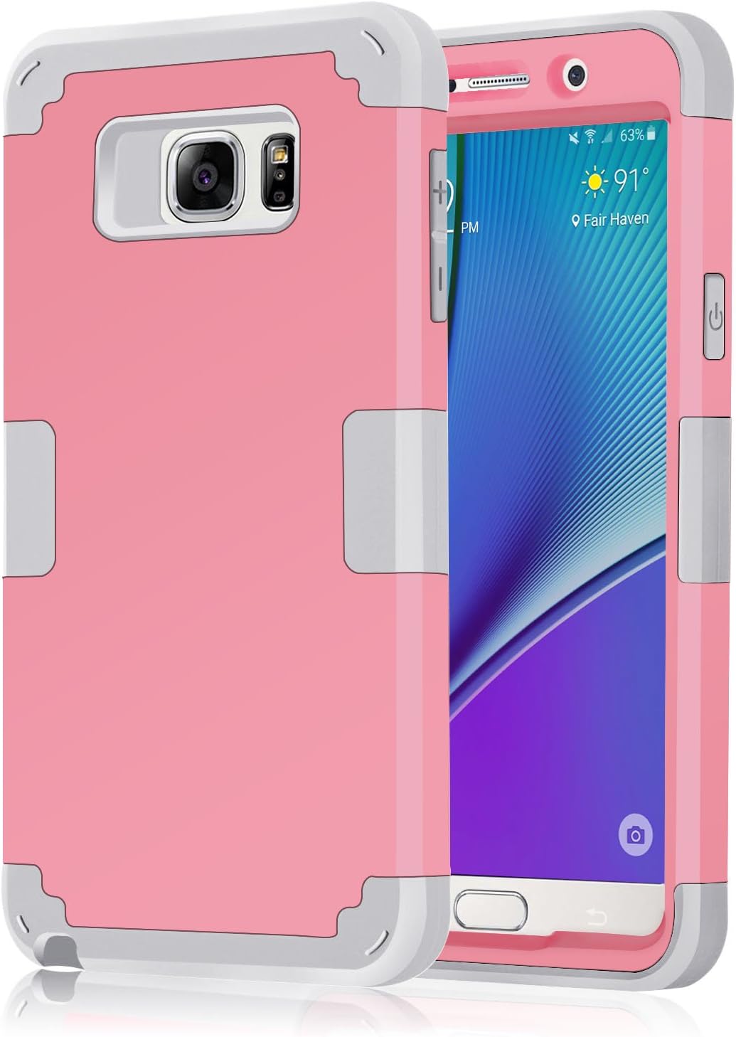 Galaxy Note 5 Case,BENTOBEN 3 in 1 Hybrid Case for Galaxy Note 5 Case Shockproof Hard Cover PC + Soft Silicone Interior Scratch Protective Combo Cases Covers for Samsung Galaxy Note 5 (2015) Pink/Gray