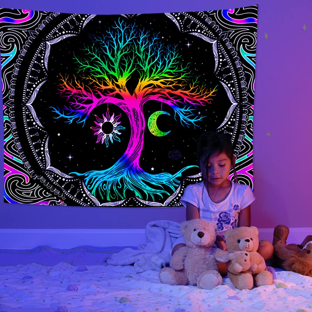 Hyakoz Sole e luna Arazzo Albero Della Vita Psichedelico Arazzi da Parete Grandi Albero Della Vita Mandala Arazzo,Utilizzato in Camera da Letto, Soggiorno, Copriletto, Decorazione Murale