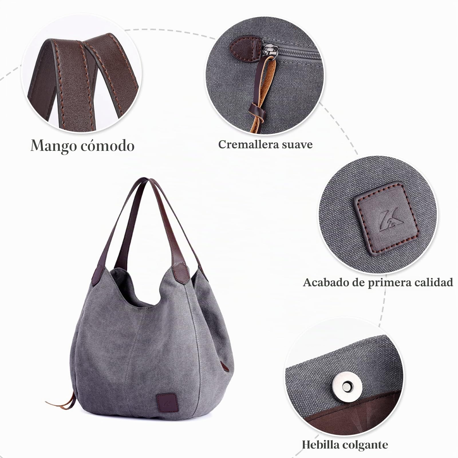Bolsos de Mujer Lona Bolsa Tote Señoras Bolso de Hombro Vintage Bolso de Mano Ligero para Compras Viajes Escolares Trabajo