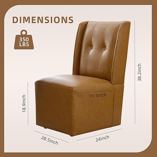 Miniatura 2 de Juego de 2 sillas de comedor con ruedas, moderna silla de comedor enrollada sin brazos tapizada con ruedas para cocina, sala de estar, piel PU