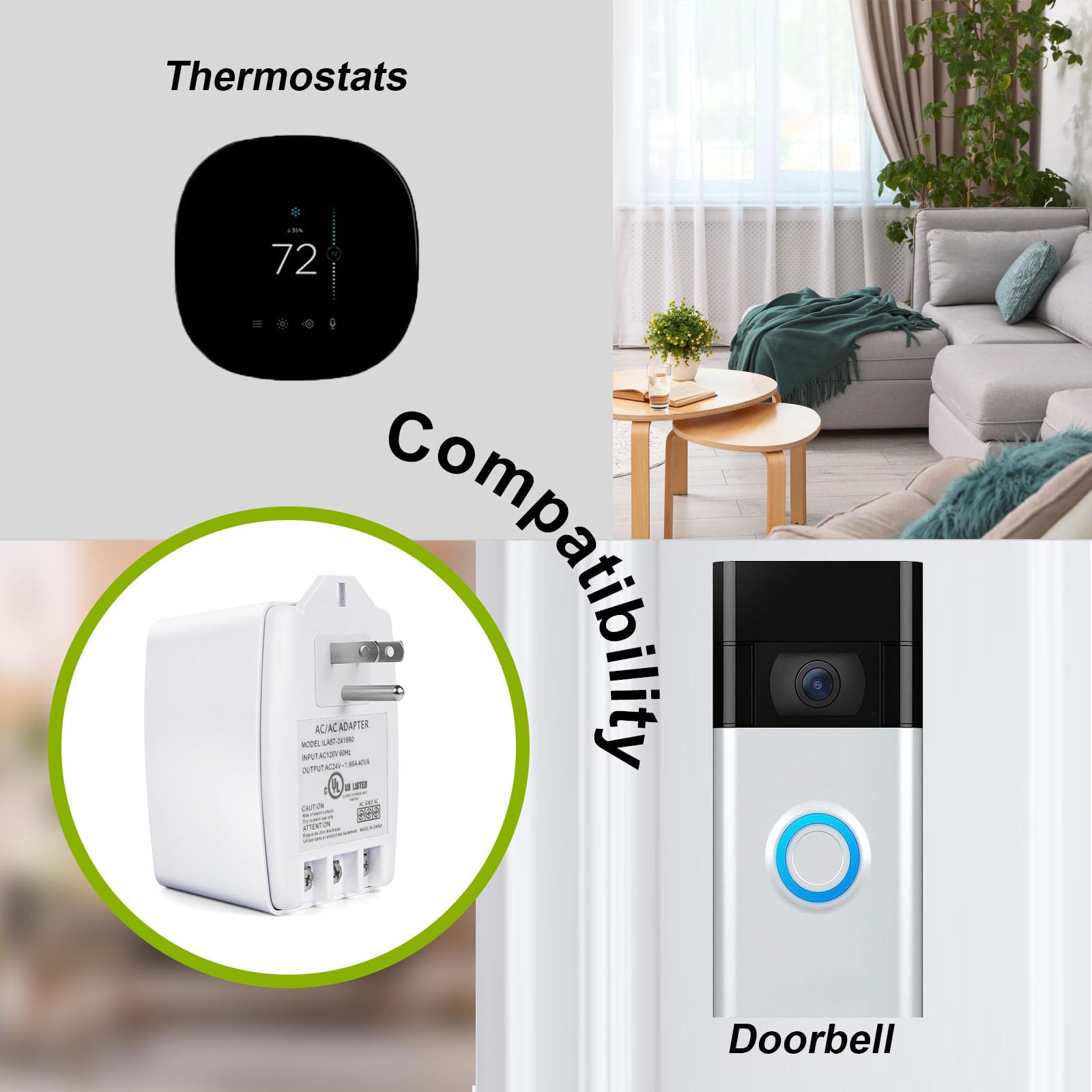 24 Volt AC Transformer,40VA Doorbell Transformer Plug In